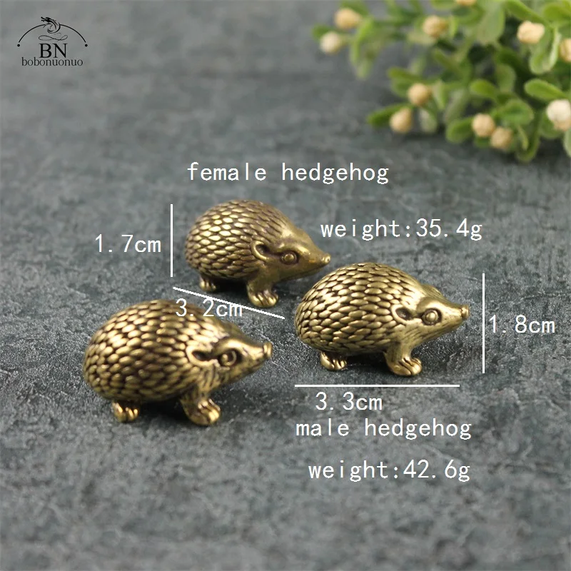 A Couple of Solid Pure Copper Hedgehog Figurines Miniatures Garden Small Ornaments Retro Brass Animal Tea Pet Decoration Gift