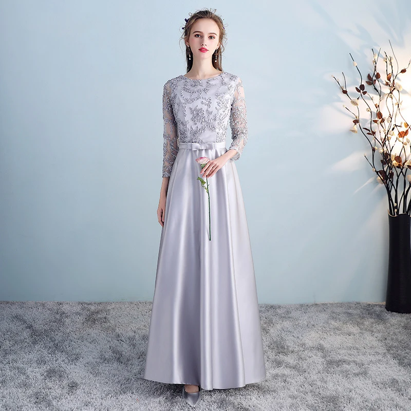 Bridesmaid Dresses Silver Gray Pattern A Line Vestido De Festa Sexy Halter Elegant Gowns Short Sleeve Wedding Party Dress R025