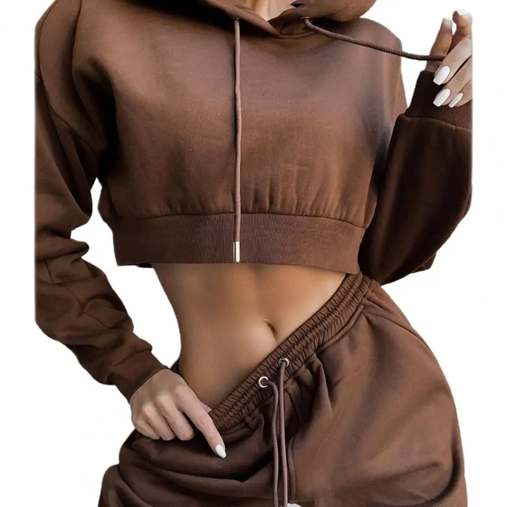 

Women's tracksuit Hoodies Pants Set Hooded Drawstring Long Sleeve Crop Top Hoodies Pockets Trousers Set ​спортивный костюм женск