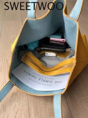 PU Leder Damen Neuheit Design Schulter Tasche für Frauen Doppel Seite Farbe Student Buch Einkaufstasche Große Kapazität Tote Handtasche