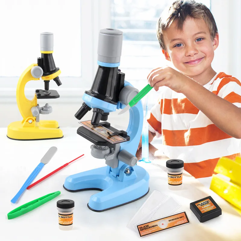 Children Biological Microscope Kit Lab LED 100X-400X-1200X Home School Science Homeschool Educational Toy for Child 's Gift