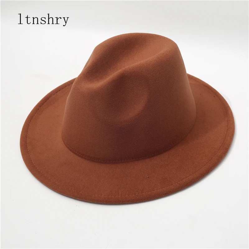 

New 20 colors fedora hat women Solid color band men hats wide brim classic wedding church winter men women's hat gorras