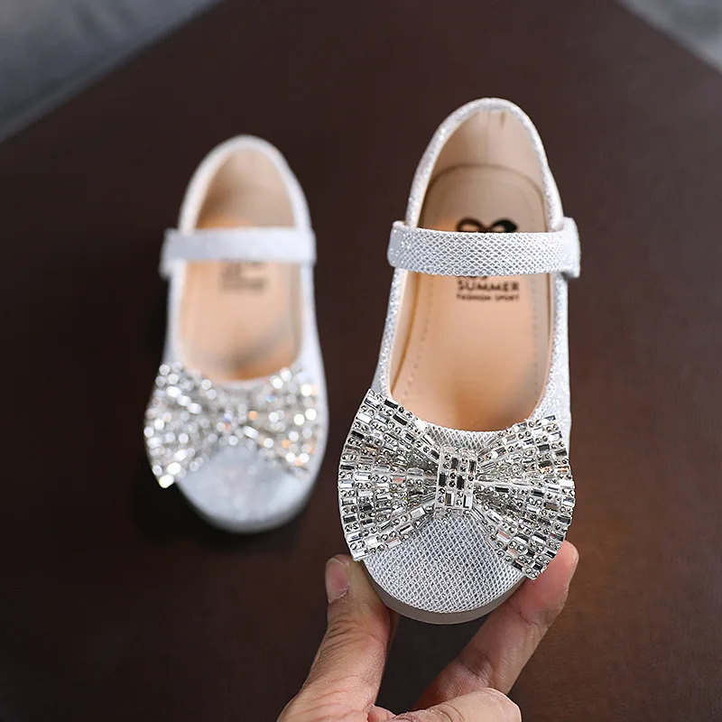 Princess Shoes For Little Baby Girls Dress Fashion Crystal Bow Leather Kids Party Wedding Child Toddler Shoes 1 2 3 4 5 6 Years