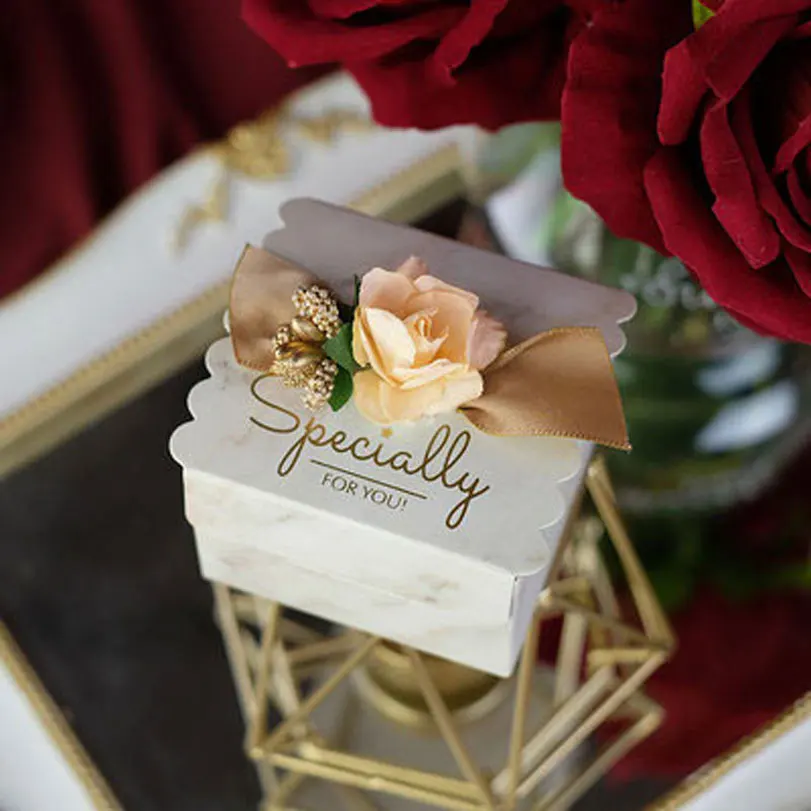 Marble Bronzing Flower Chocolate Box, Dream Candy Box, Wedding Party Decoration, Baby Shower, Boy\'s Birthday Gift Box for Guest
