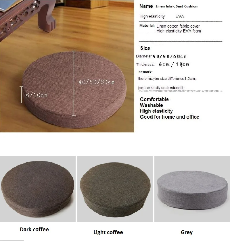 Linen Fabric Seat Cushion, Thickened Summer Washable Round Balcony Floating Window Meditation Mat