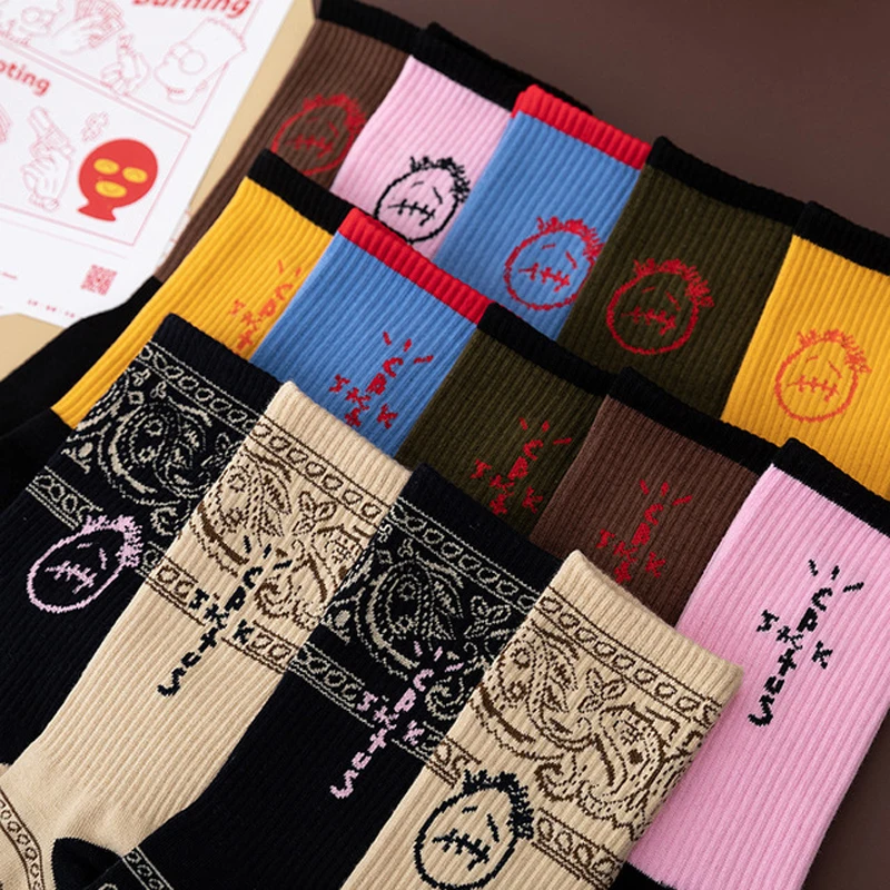 Grimace Cashew Flower Men and Women Socks Cotton Color Mask Striped Harajuku Skateboard Fashion Hip hop Happy Girls Sockings