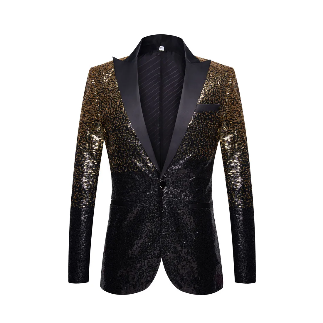 

Golden Black Patchwork Gradient Color Sequin Blazers Men's Singer Host Stage Tuxedo Evening Party Performance Suit Coat Costume