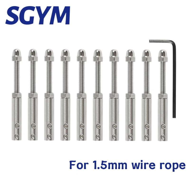 10Pcs Handscrew Clamp เชือกลวด1.5มม.สตั๊ดความตึงเครียดข้อต่อหกเหลี่ยม Grub สกรูสำหรับบันไดดาดฟ้าโพสต์