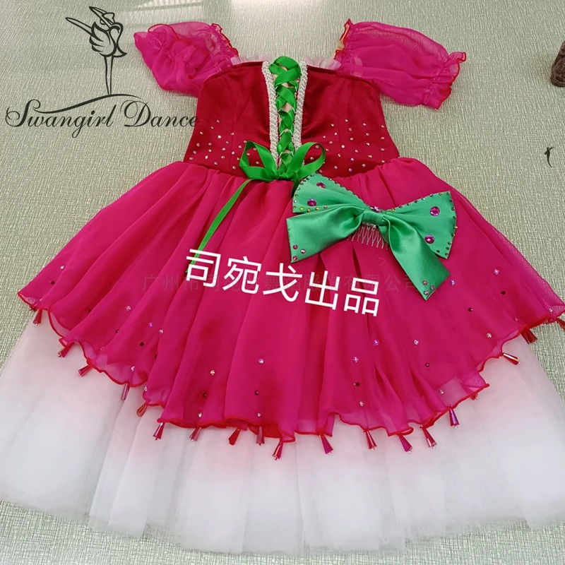 Disfraz de competición profesional para niñas, vestido tutú para Ballet, rojo, chipolilino, BT4045