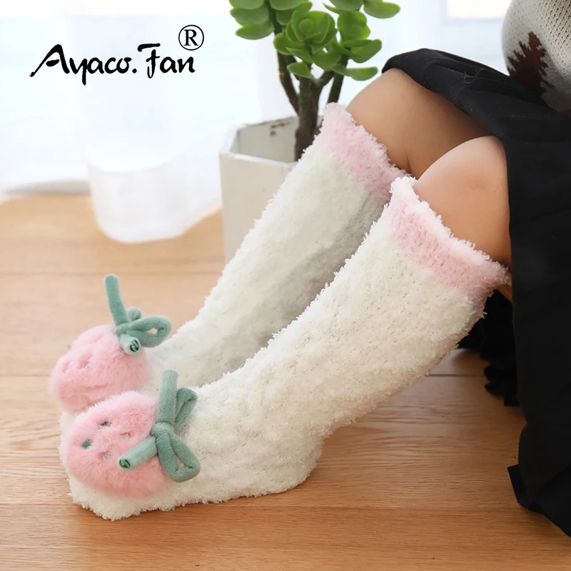 Toddler Sock Newborn Long Socks Kids Winter Thicker Coral Fleece Soft Socks Baby Girl Infant Cartoon Doll Stretchy Sock 0-5T