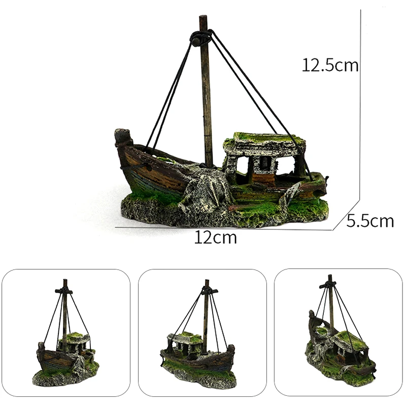 Aquarium Fish Tank Landscaping Shipwreck Pirate Ship Decoration Resin Boat Accessories Furniture Pet fish Tank Decorations