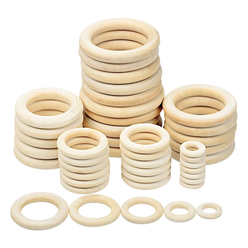 11 Sizes Natural Wood Teething Beads Wooden Ring Circles Children Kids Baby Teethers DIY Wooden Crafts Jewelry Making