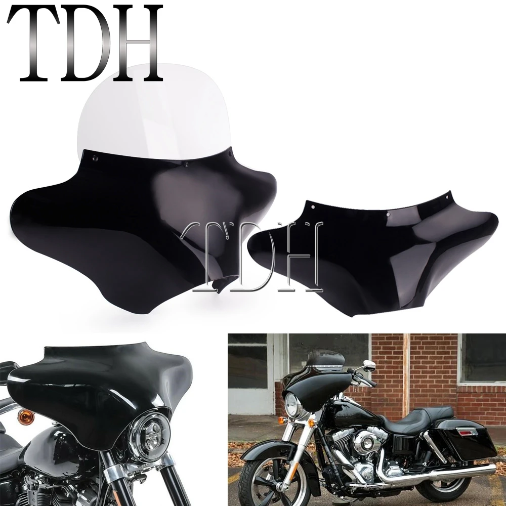 ABS Black Front Outer Batwing Fairing Headlight Fairing + Clear WindScreen For Harley Touring Softail Dyna Electra Street Glide