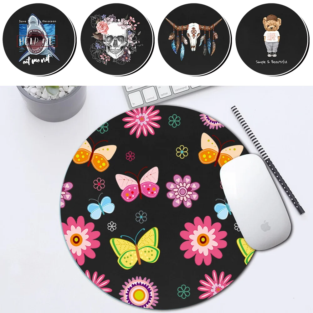 Computer Mouse Padding Leather Waterproof Cute Cartoon Pattern 22*22 cm Round Mouse Pad 22x22CM for MacBook Xiaomi Lenovo