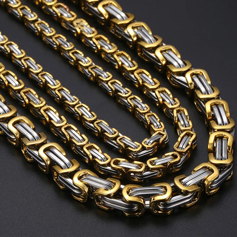 5/6/8/10mm Byzantine Box Chain Necklace Men Male Stainless Steel 22 inch Long Necklace Personalise Jewelry