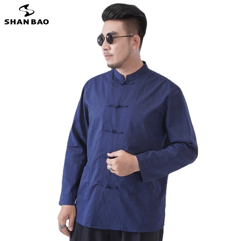 

SHAN BAO 2021 spring and autumn brand Tang suit long-sleeved shirt classic Chinese style cotton and linen loose shirt