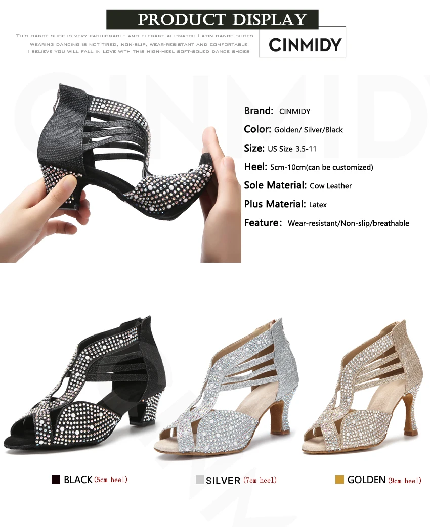 CINMIDY Tanzschuhe Damen Ballroom-Tanzschuhe Salsa-Latin-Tanzschuhe Moderne Tango-Schuhe Indoor-Party-Schuhe mit weicher Sohle 5CM – Detail 5