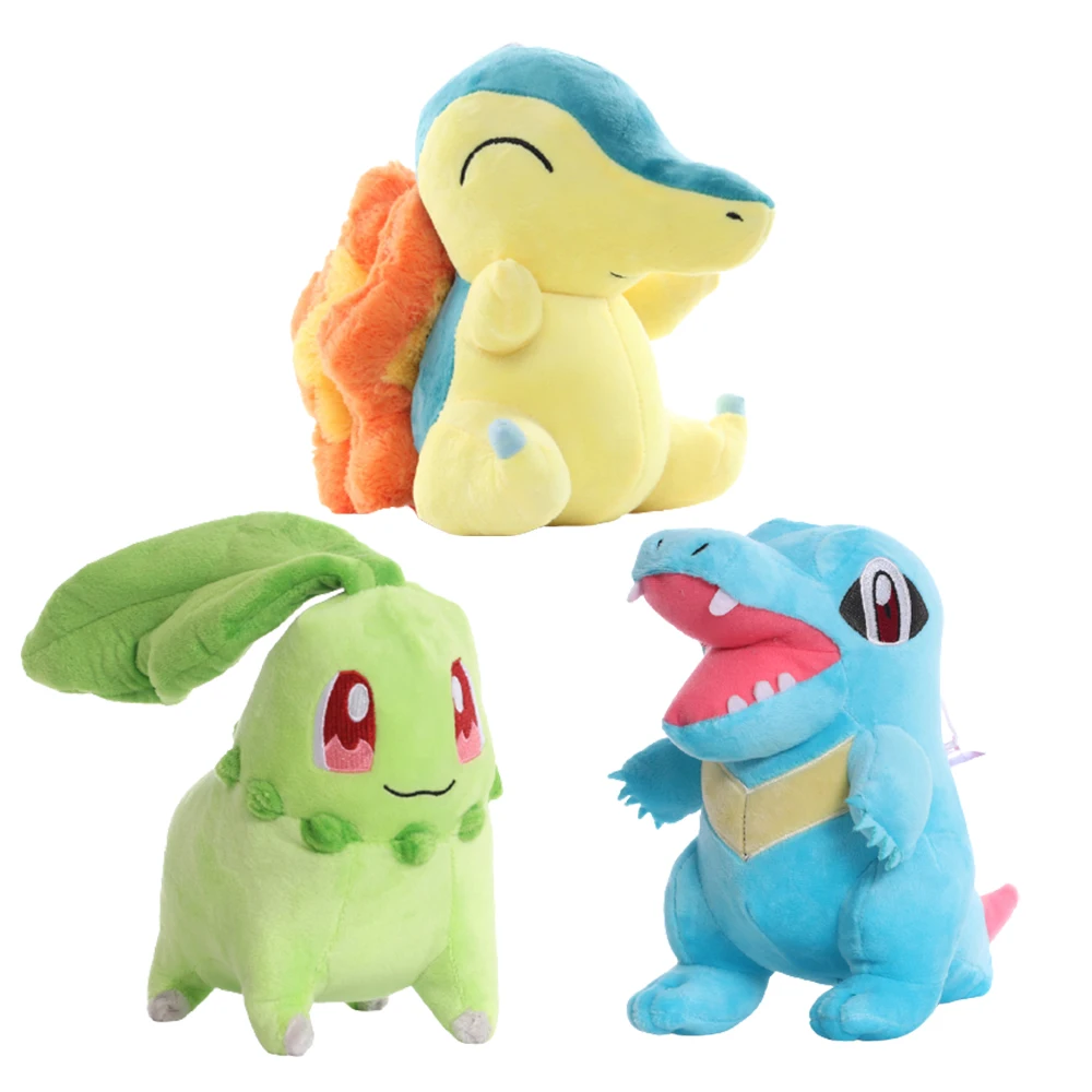 3 Styles Cyndaquil Totodile Chikorita Plush Doll Pokemon Stuffed Toy Peluche Cartoon Image Combination Figure Gift For Kids