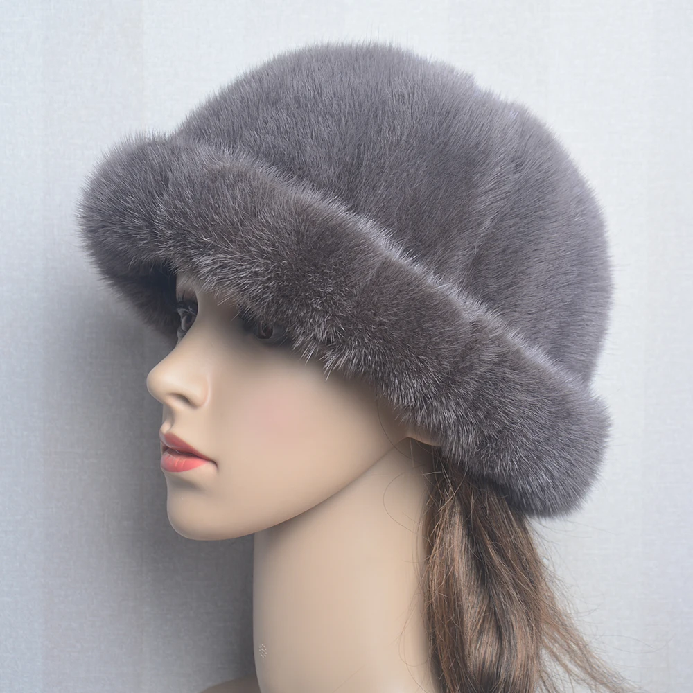 Women Winter Warm Beanie Hat Real Mink Fur Cap Fashion Lady Beanie Visor Landlord Hat Street Trendsetter HipHop Hat Real Fur Cap