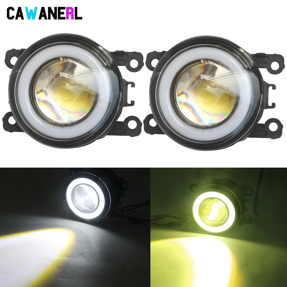 2 x conjunto de luz de nevoeiro do carro lente led anjo olho lâmpada circulação diurna drl 12v para ford focus fusão fiesta borda ranger explorer ka