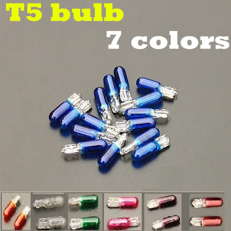 

10PCS T5 W1.2W W3W Super Bright Bulbs Auto Wedge Dashboard Gauge Lamp Car Warning Indicator Instrument Light red blue green pink