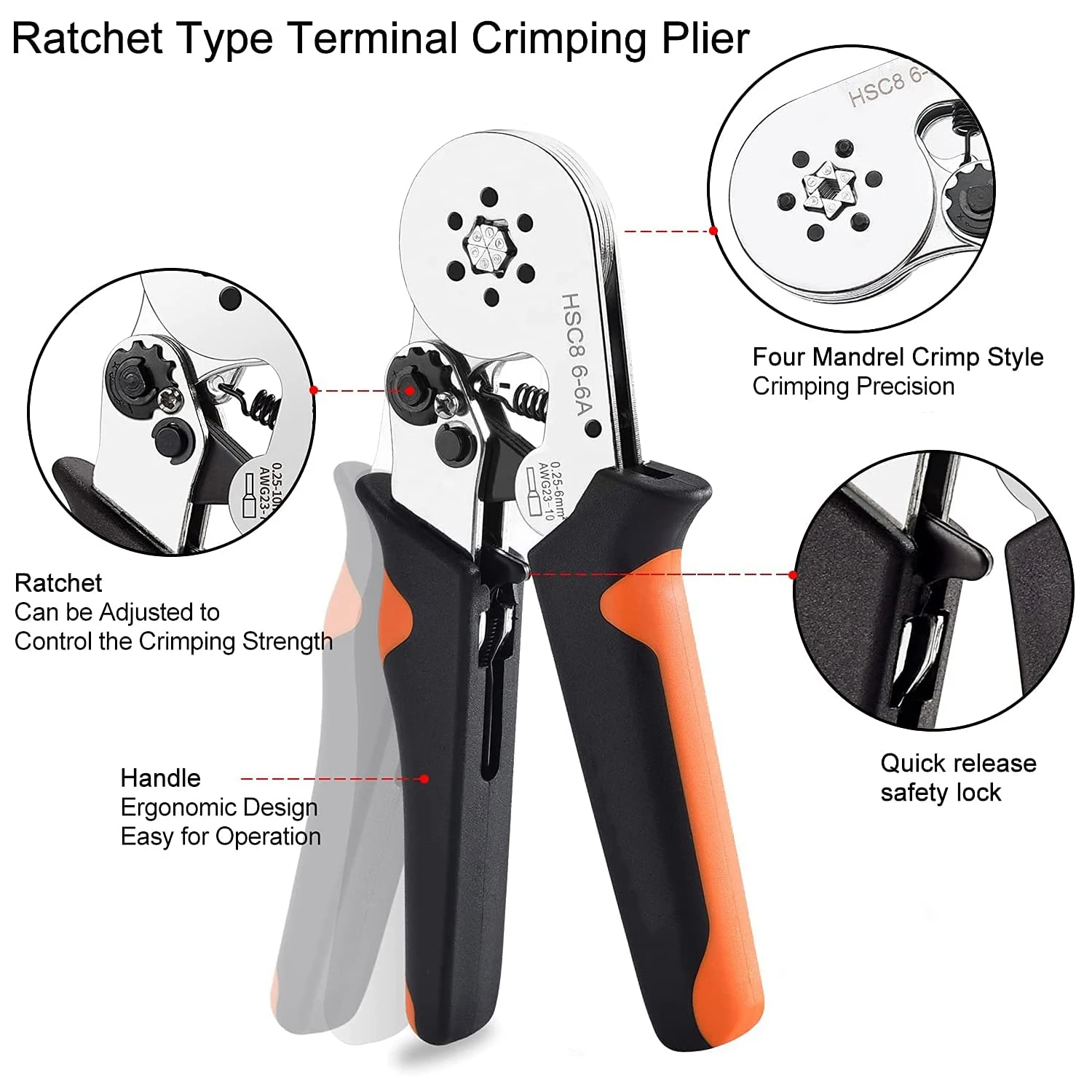 Hexagonal Crimping Pliers For Sleeves Wires Electric Terminal Crimping Crimper Hsc8 6-6a Crimp Ratchet Control Home Improvement