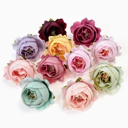 10PCs Silk Peony Artificial Flowers 4cm Rose Flower Head Wedding Party Decoration Wreath DIY Handicraft Accessories Fake Flowers