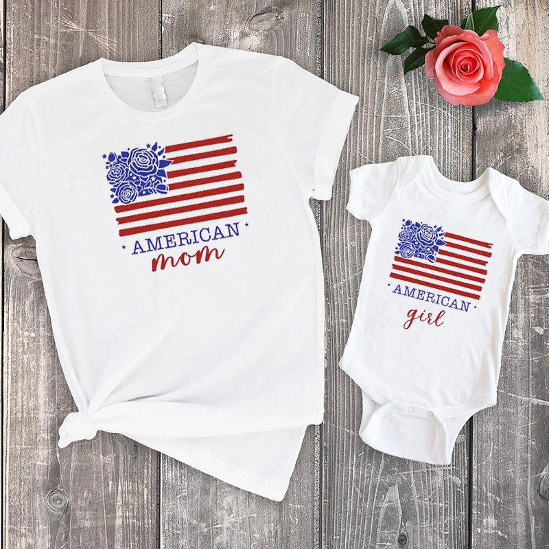 

Patriotic Family Shirts 4th of July Family Tshirts Red White and Blue 2022 Fashion Mom and Daughter Matching Clothes Casual