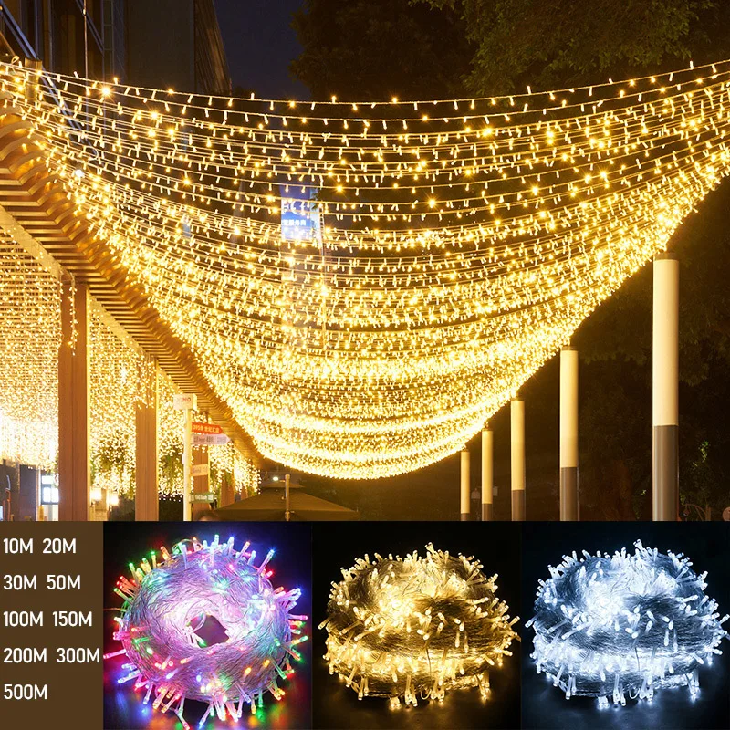 Christmas String Fairy Light 8 Mode LED String Lights Outdoor Waterproof Wedding Holiday Party Patio Lamp