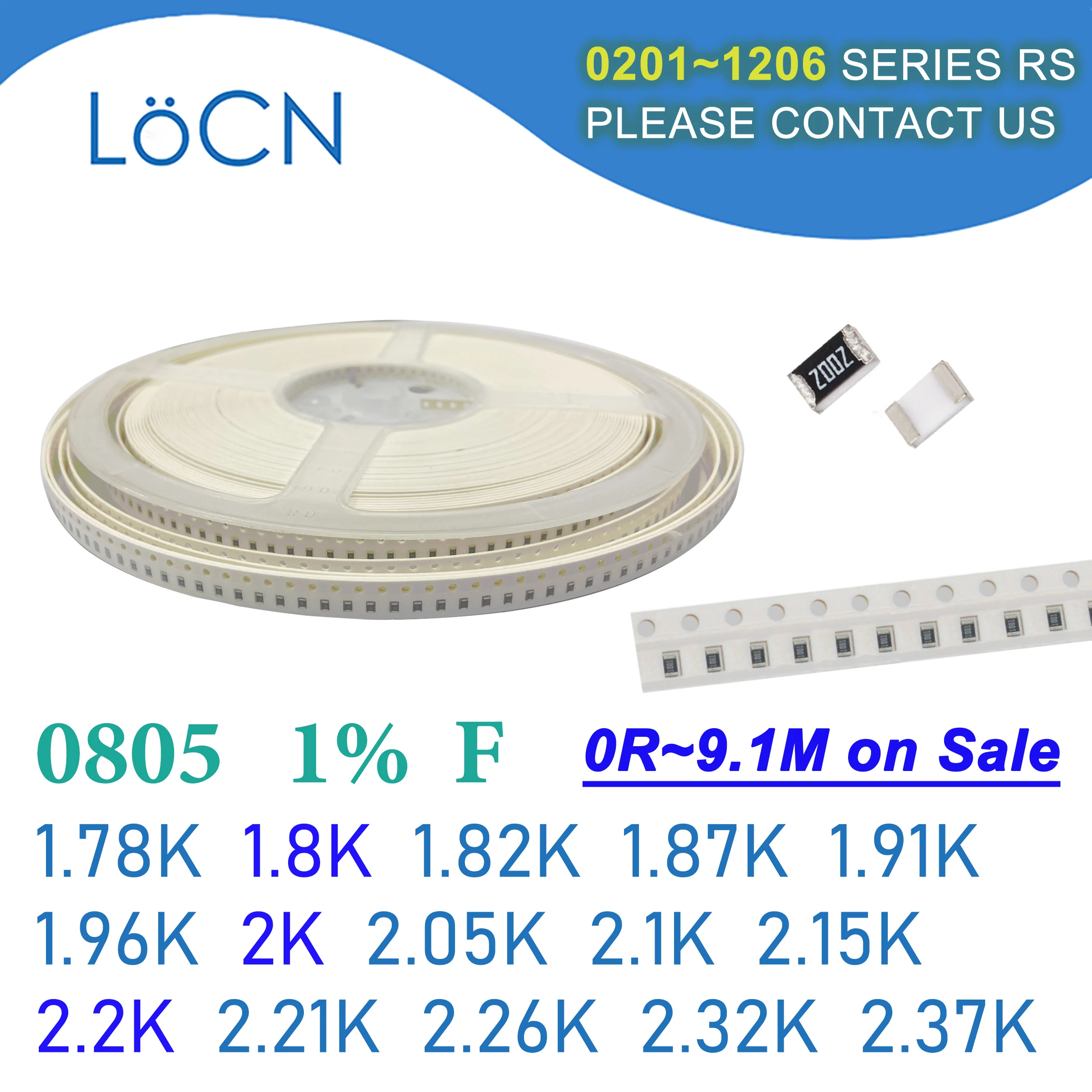 Resistencia SMD F 0805 K 1% K 5000 K 1,78 K 1,8 K 1,82 K 1,87 K 1,91 K 2K 1,96 K 2,05 K 2,1 K 2,15 K 2,2 K 2,21 K 2,26 K 2,32 K 2,37 OHM, 2012 unidades