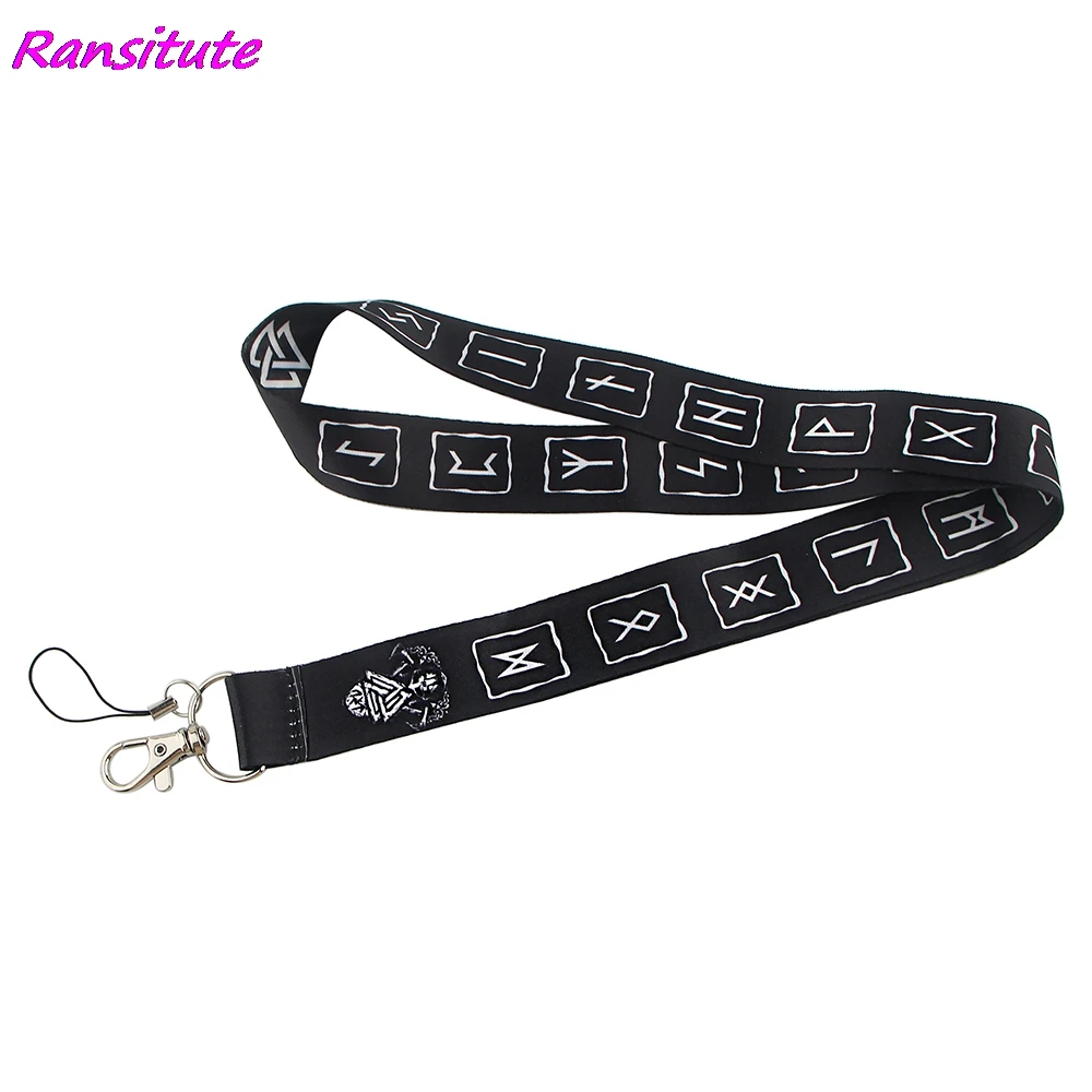 Ransitute R1503 Cool Viking Rune Painting Art Key Chain Lanyard Neck Strap For Phone Keys ID Card Creative Lanyards Card Holder