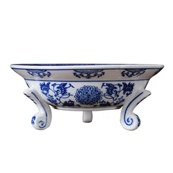 China style blue and white porcelain tripod fruit plate fruit candy fruit plate living room restaurant dish Chinese decoration