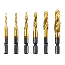 6PCS Tap Drill Bit Hex Shank Titanium Plated HSS Screw Thread Tap Bit Screw Machine Compound tap M3 M4 M5 M6 M8 M10 Hand Tools