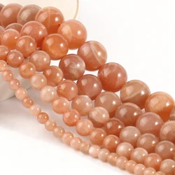 A+ Quality Natural Sunstone Quartz Peach Round Loose Beads 7.5