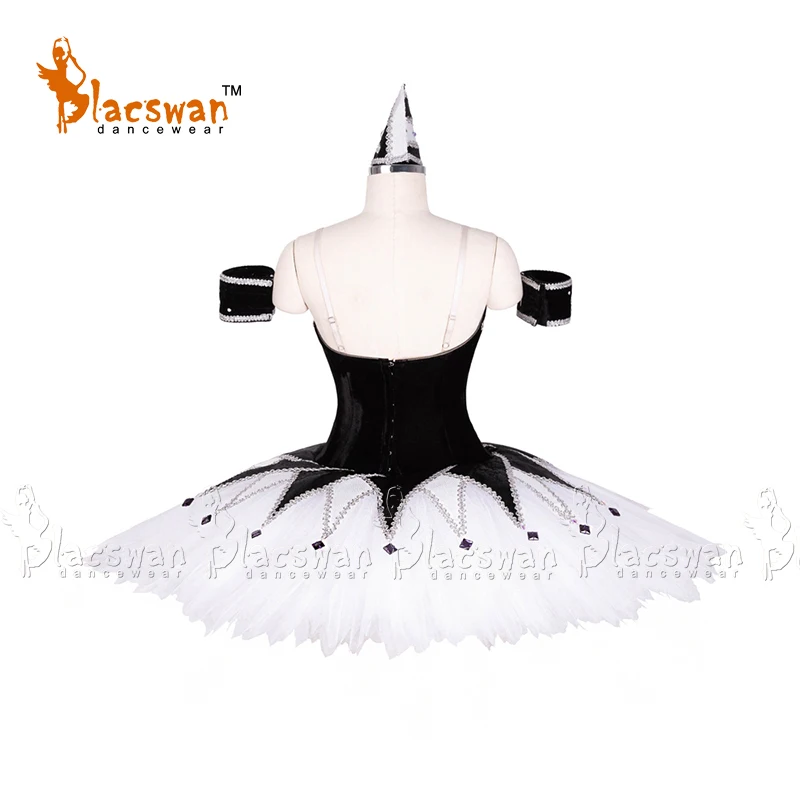 Whtie and Black Harlequin Doll Variation Professional Stage Costume Custom Ballet Tutu Dress BE017