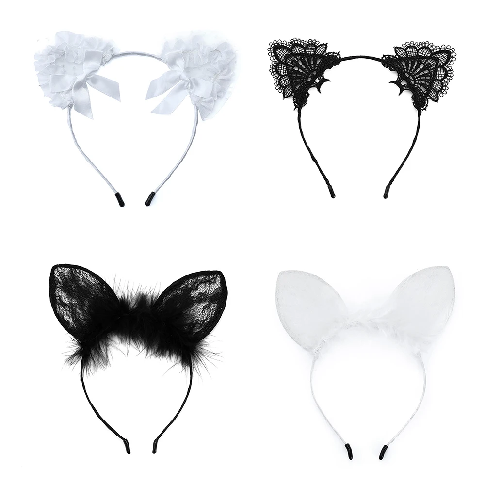 Lace Cat Ears Headband Women Girls Hair Hoop Party Decoration Sexy Lovely Cosplay Halloween Costume Hair Accessories