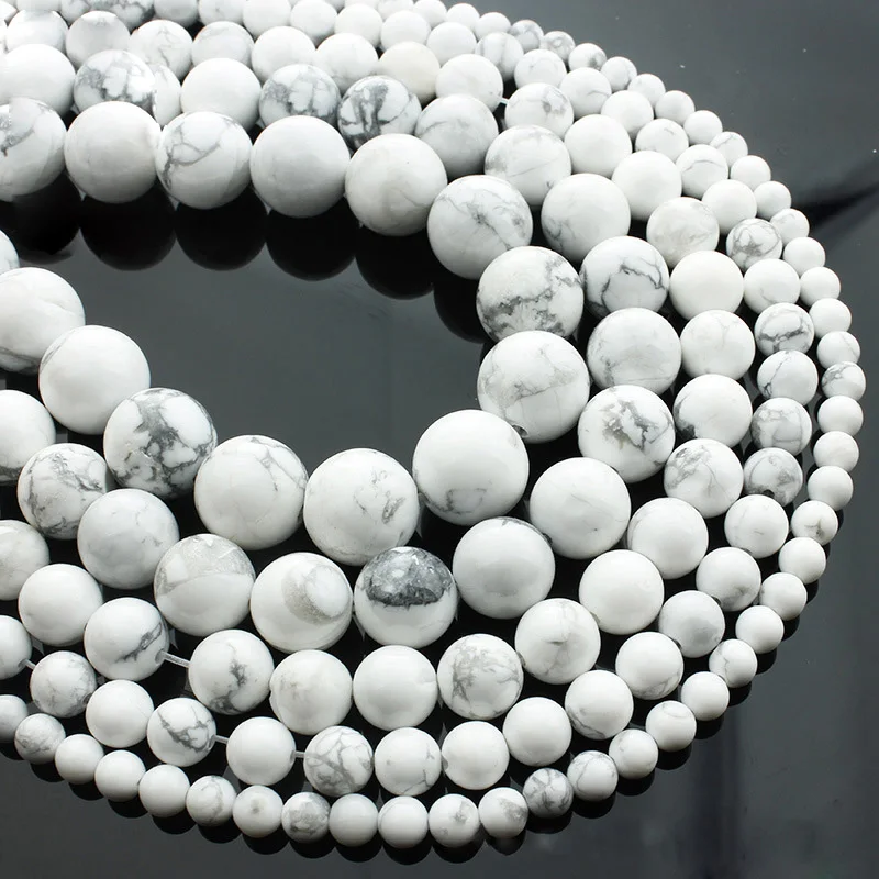 

15"(38cm) Strand Round Natural White Howlite Stone Rock 4mm 6mm 8mm 10mm 12mm Beads lot for Jewelry Making DIY Bracelet