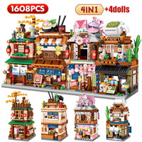 Loz Mini City Street View Japanese 4 in 1 Noodle Shop House Model Building Blocks Friends Figures DIY Bricks Toys For Children