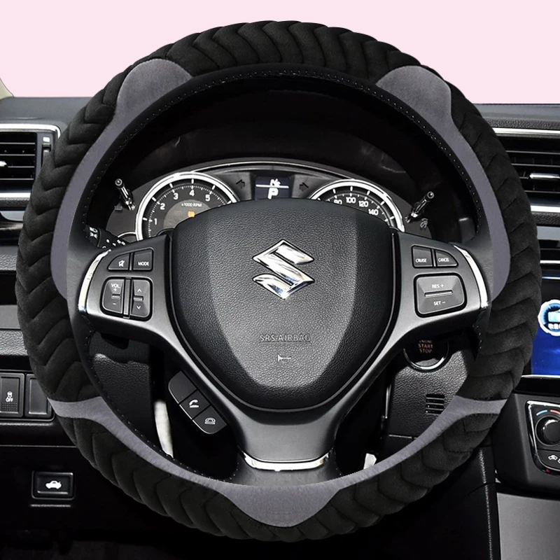 Flannelette Car Steering Wheel Cover 15 inch/38cm for Suzuki Swift Grand Vitara Ertiga SX4 Alto Ciaz Dzire APV S-Cross Ignis