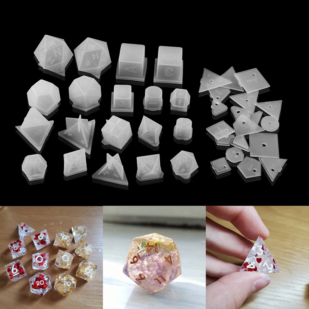 19 Shapes Dice Silicone Molds Fillet Square Triangle Dice Epoxy Resin  Mold For DIY Crystal Dice Carfts Jewelry Making Supplies