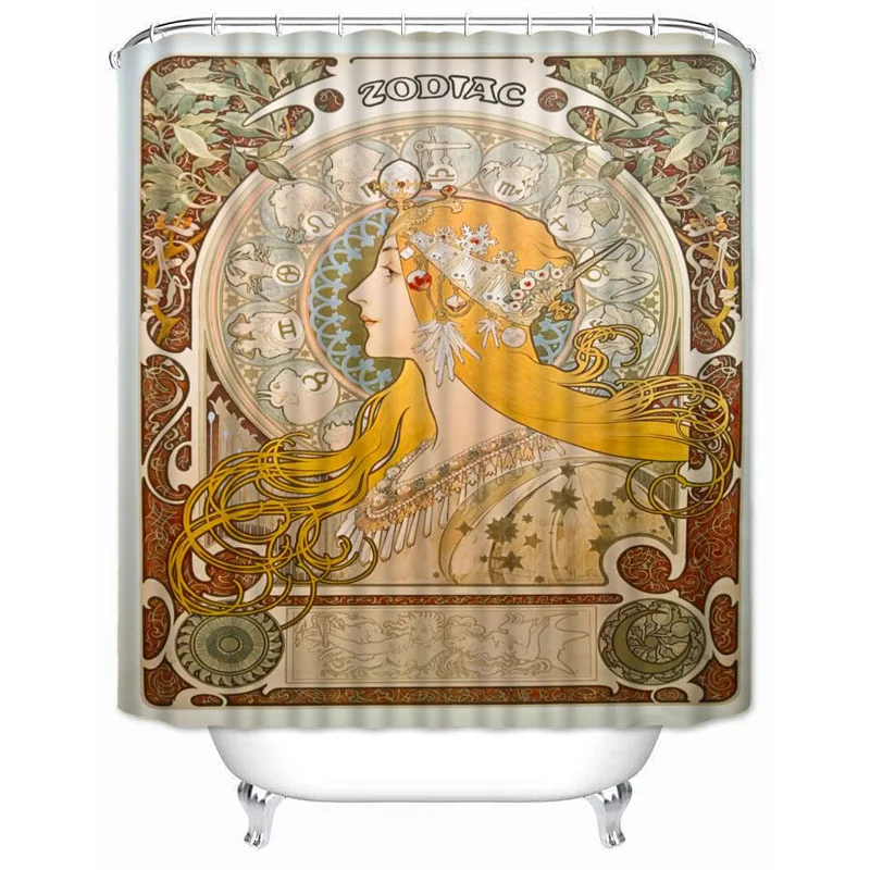 Musife Custom Alphonse Mucha Shower Curtain Cartoon Waterproof Polyester Fabric Bathroom With Hooks DIY Home Decor