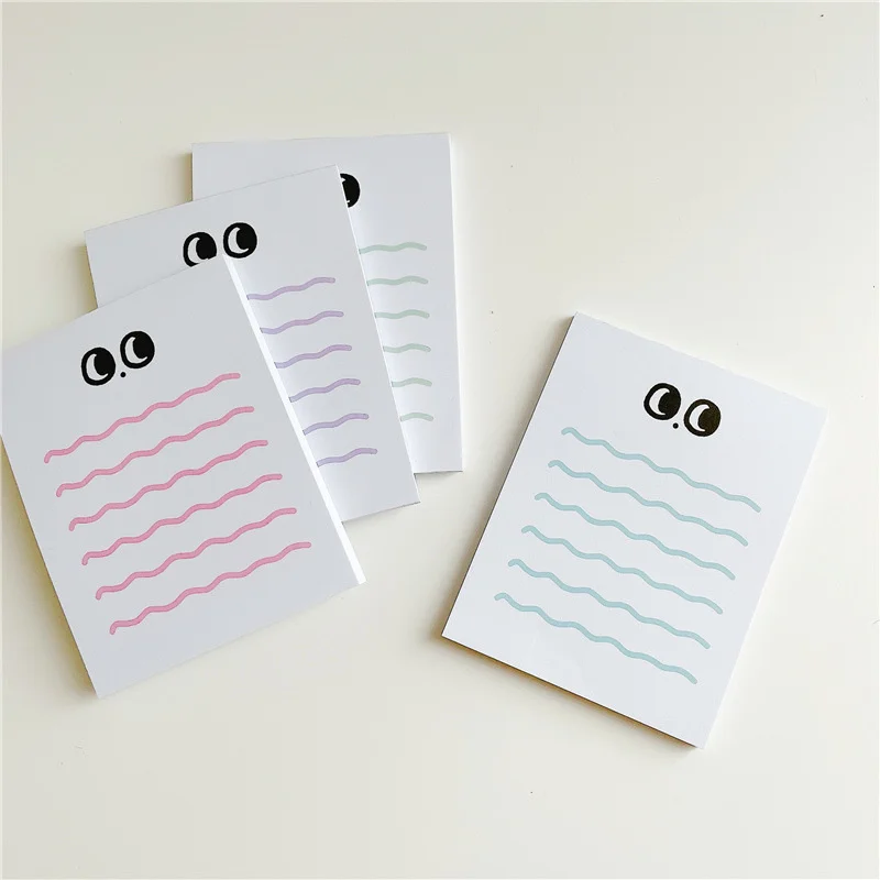 Macaroon Color Wave Line Big Eyes Memo Pad Korean Ins Kawaii Notepad To Do List Office Message Note School Stationery 50 Sheets