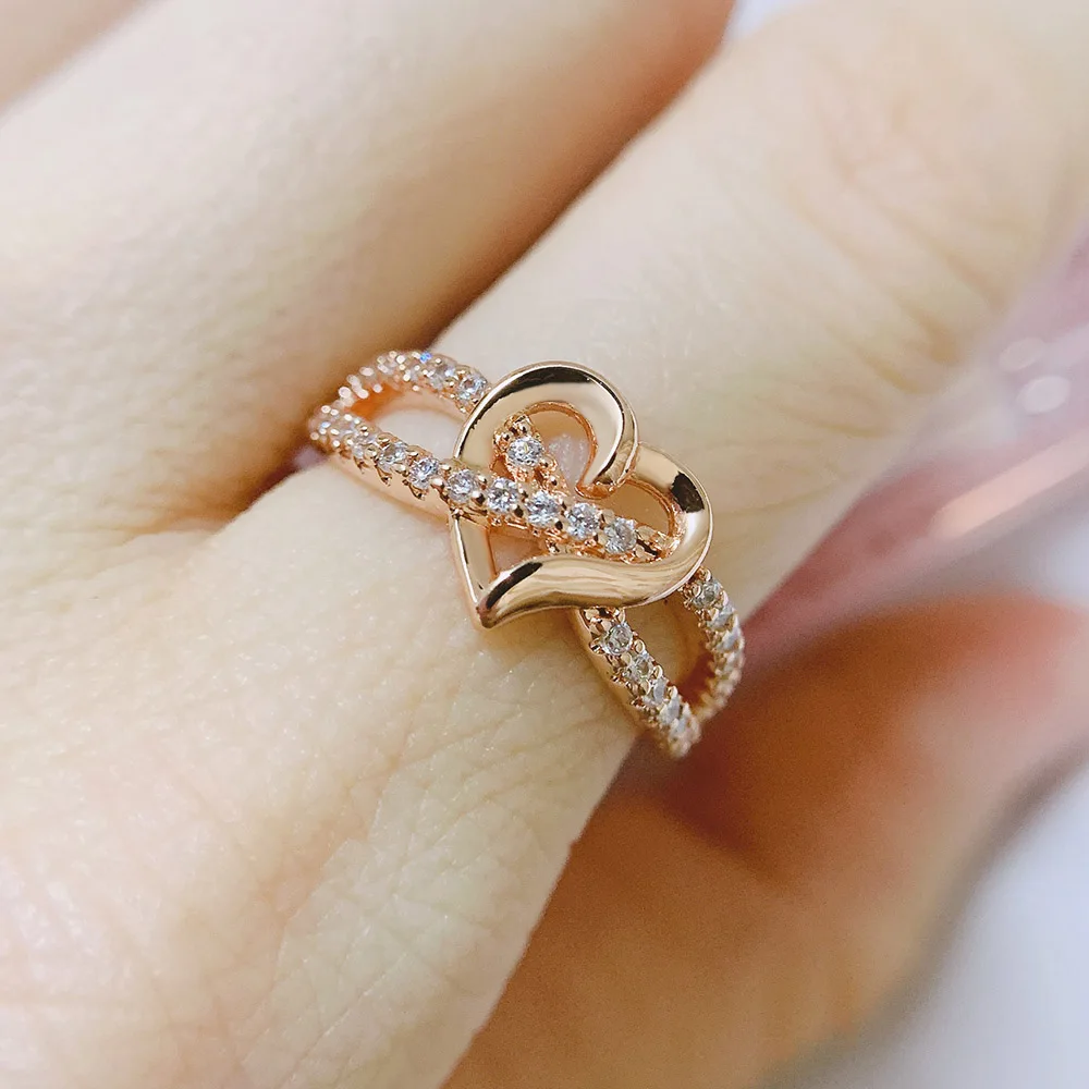 Romantic Infinity Heart Love Rings For Women Wedding Engagement Couple Rings Crystal Zircon Accessories Fashion Jewelry DZR026