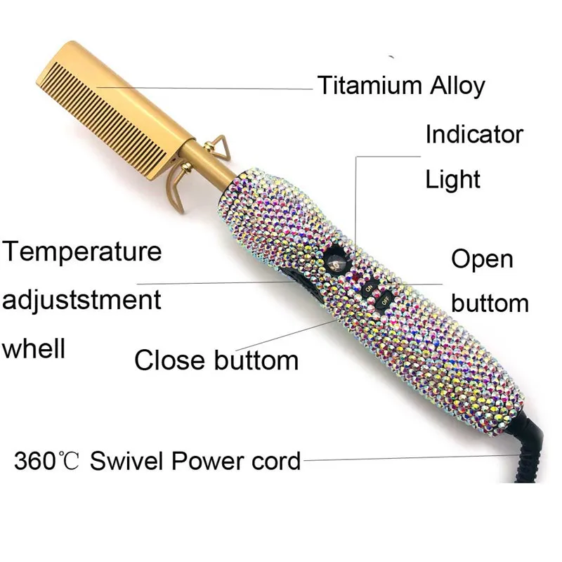 2 In 1 Hot Rhinestone หวี Straightener ไฟฟ้าผม Straightener ผม Curler ใช้เปียกผมแบนเตารีดร้อนความร้อนหวี