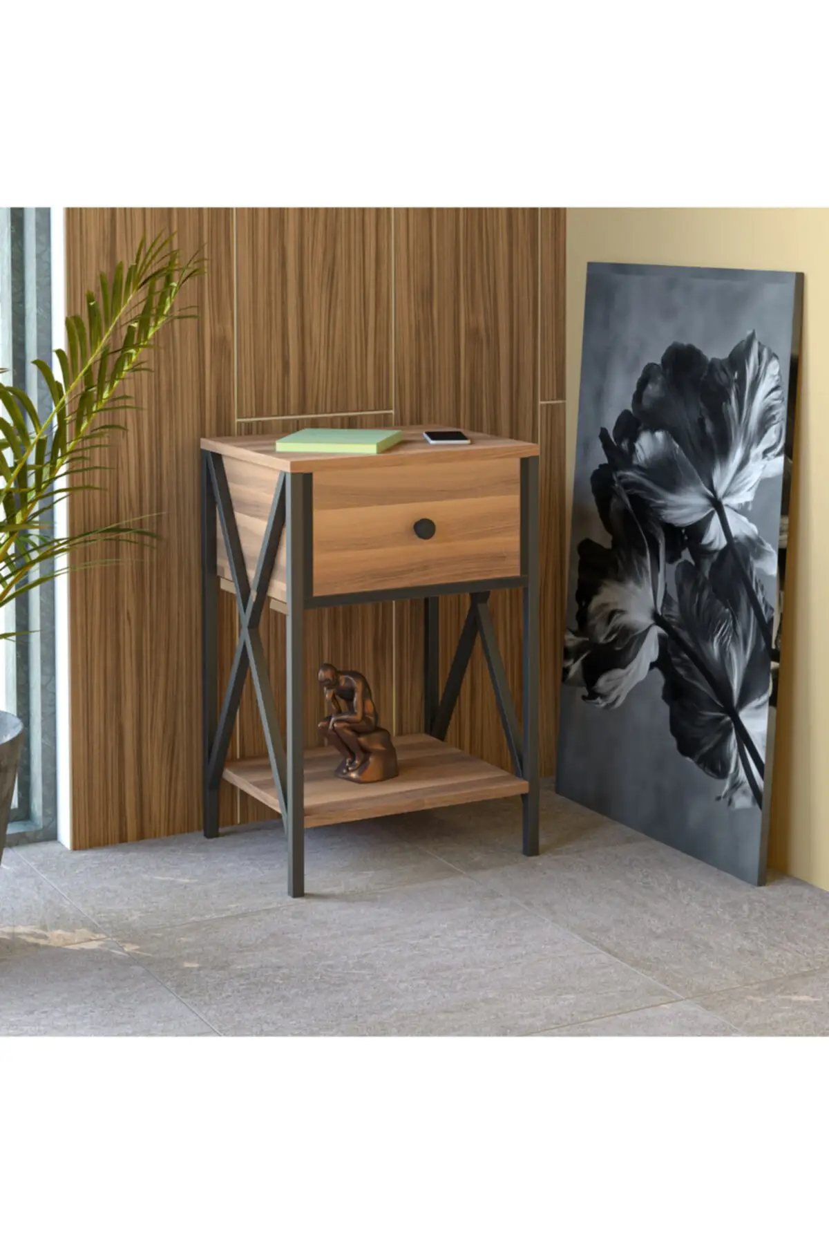 Noyer Albero table de Chevet En Métal