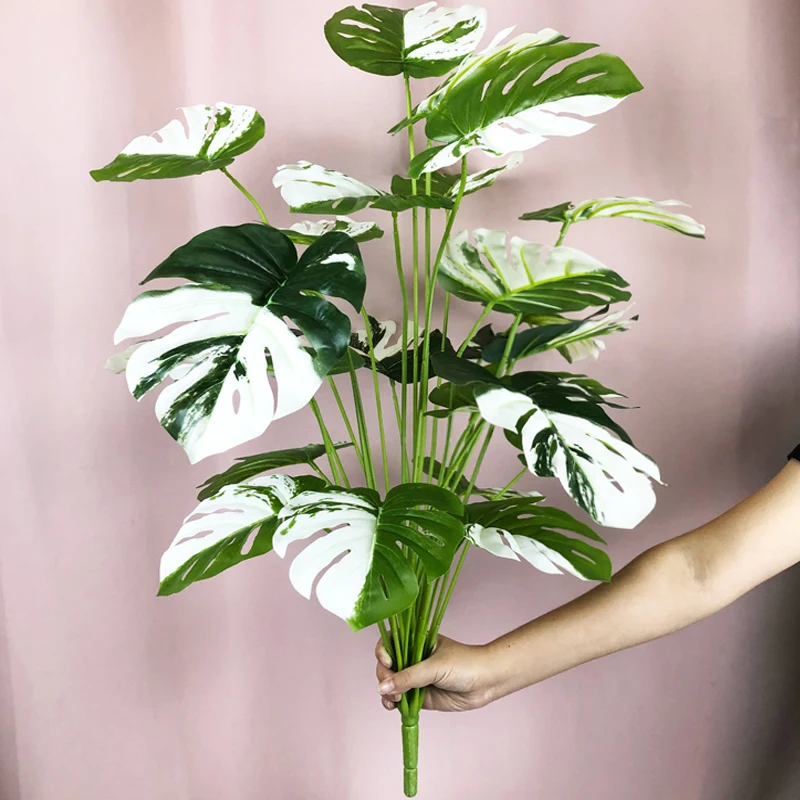 75cm 24 Gabeln große künstliche tropische Pflanze gefälschte Banyan Ast Kunststoff grüne Monstera Blätter für Hausgarten Dekoration
