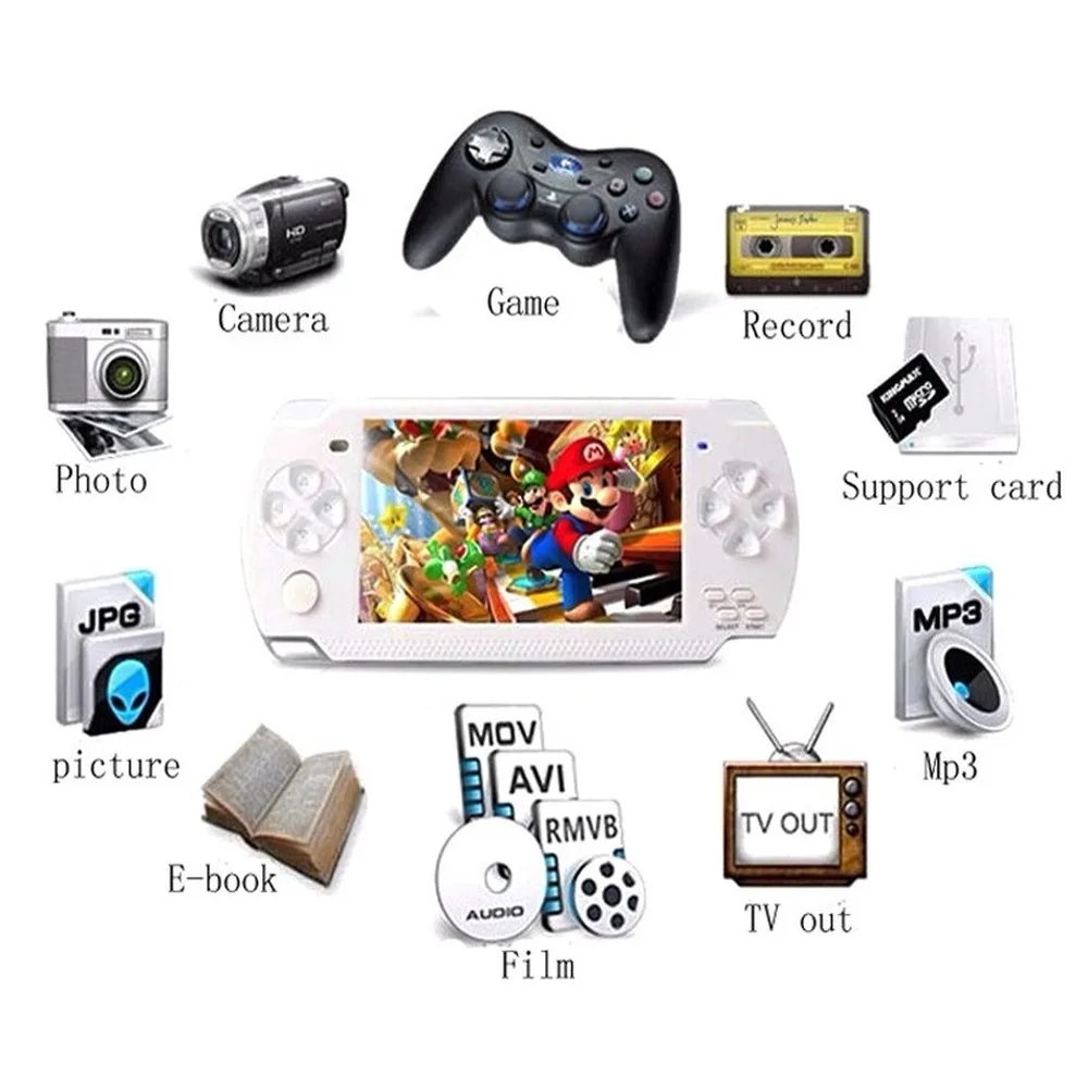 Handheld Game Console Hd Multi-function 4.3-inch Big Screen Supports MP4 Camera TV Multimedia Game Console Built-in 10000 Games