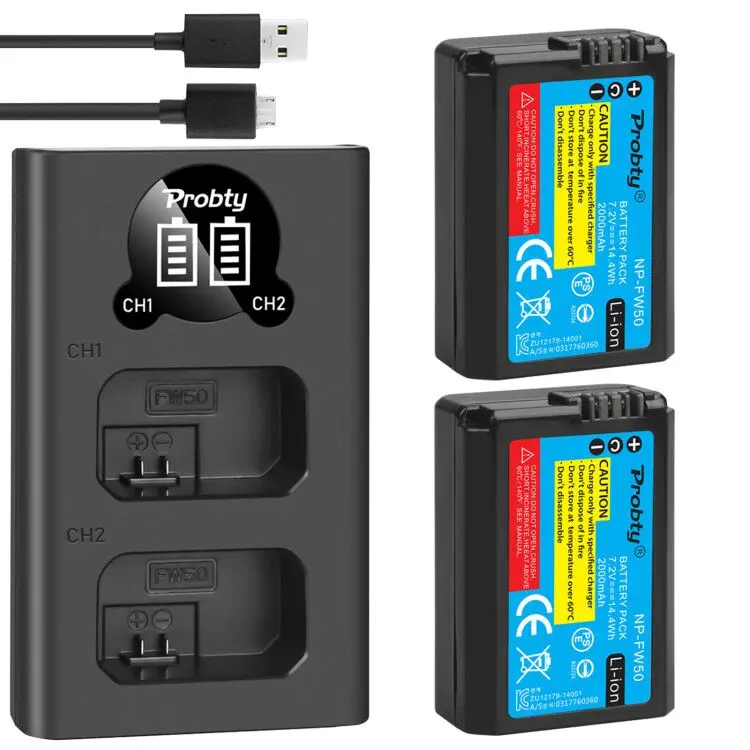 2PCS 2000MAh NP-FW50แบตเตอรี่ + สมาร์ท LED Dual Charger สำหรับ Sony A6300 A6500 NEX-3 5 6 7 A5100 7Rm2 5100 QX1 RX10M2 7S A7m2 A7r2
