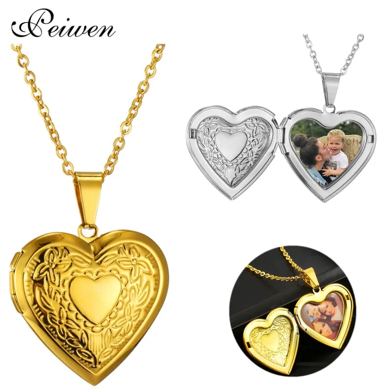 Personalized Heart Locket Pendant Necklace Private Custom Photo Necklaces Stainless Steel Frame Family Picture Openable Necklace