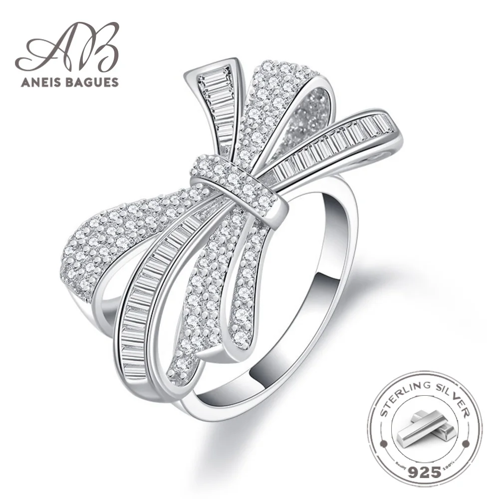 

Aneis Bagues 925 Sterling Silver Silver Bow Ring Rings For Women Sparkling High Carbon Diamond Wedding Party Jewelry Wholesale